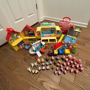 HUGE Lot Peppa Pig Toys Figures, House, Camper, Plane, Food Store, Train + MORE!